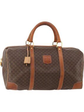 CELINE Macadam Canvas Boston Bag PVC Leather Brown Gold